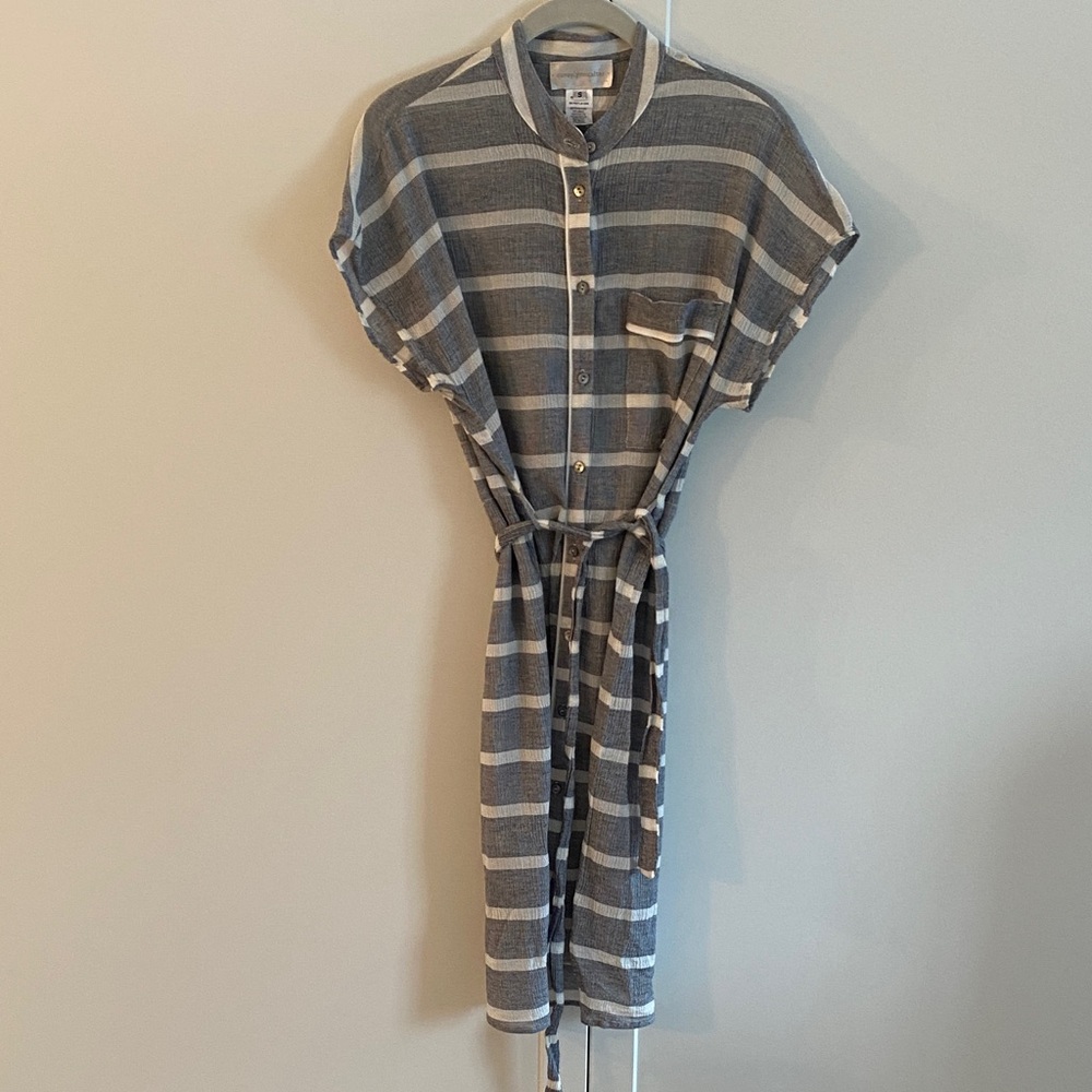 Corey Lynn Calter Blue and White Striped Swim Coverup